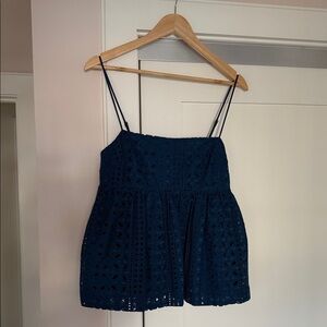 J. Crew Dark Teal Blue Eyelet Camisole
